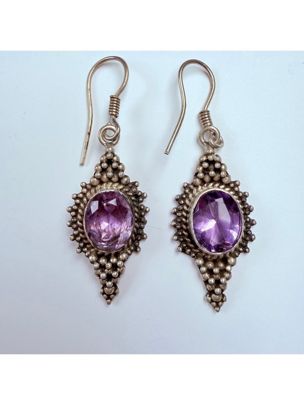 Boho 3.5 CT Amethyst 925 Sterling Silver Caviar Dangle Vintage Earrings